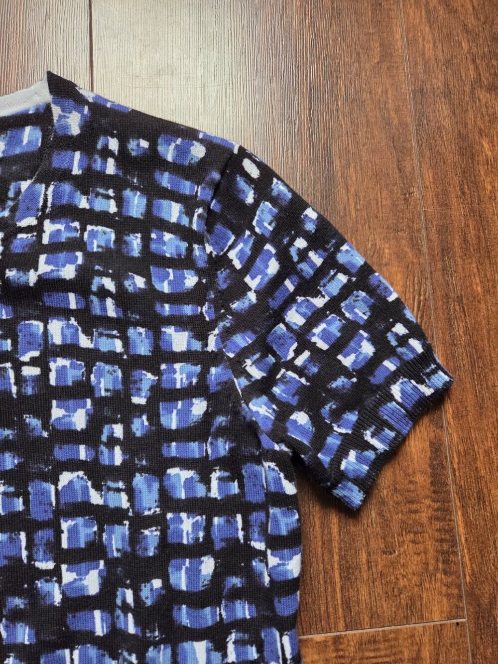 NWT Brooks Brothers Twinset Abstract Short Sleeve Cotton Knit Sweater XS Blue - Picture 10 of 13